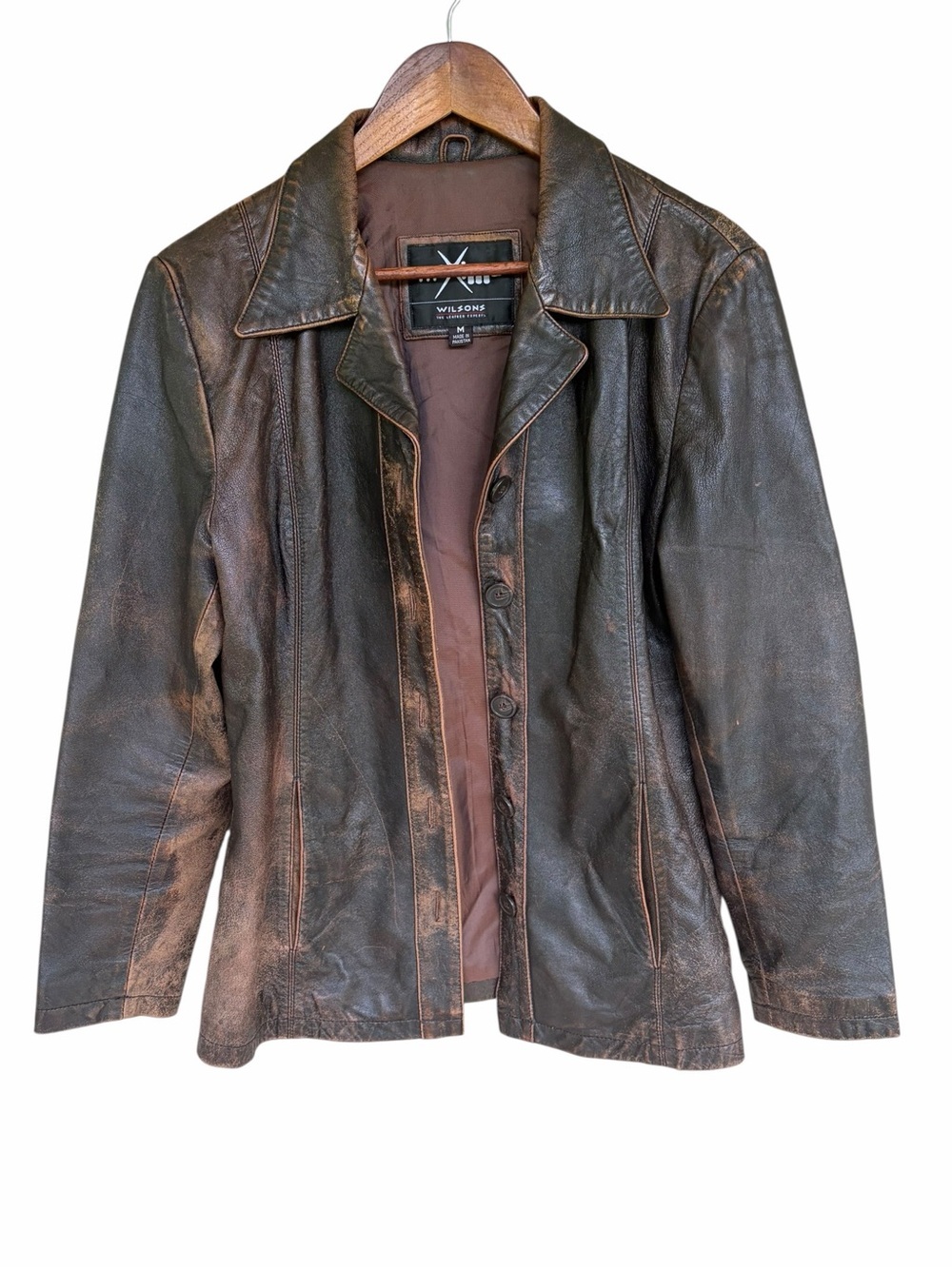 Vintage Wilson Maxima Brown Distressed Leather Jacket Weathered
